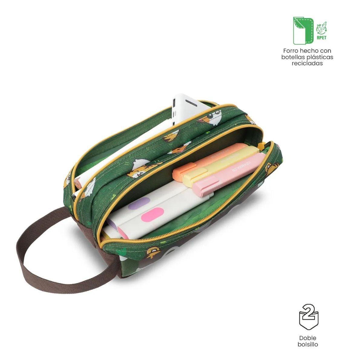 Estuche Escolar Grande Para Niño 2 Cuerpos Safari Verde-3