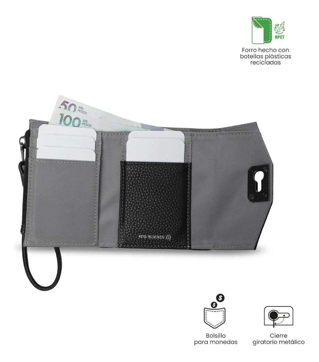 Billetera Mujer Smooth Pequeña Con Rfid Blocker Negra-3