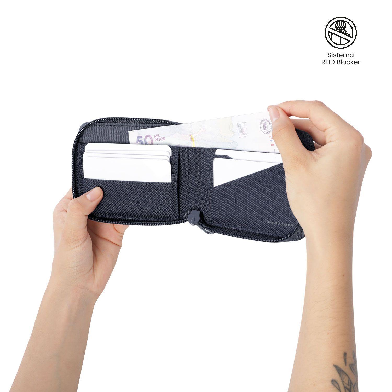 Billetera Hombre Wood Mediana con RFID Blocker Azul -2