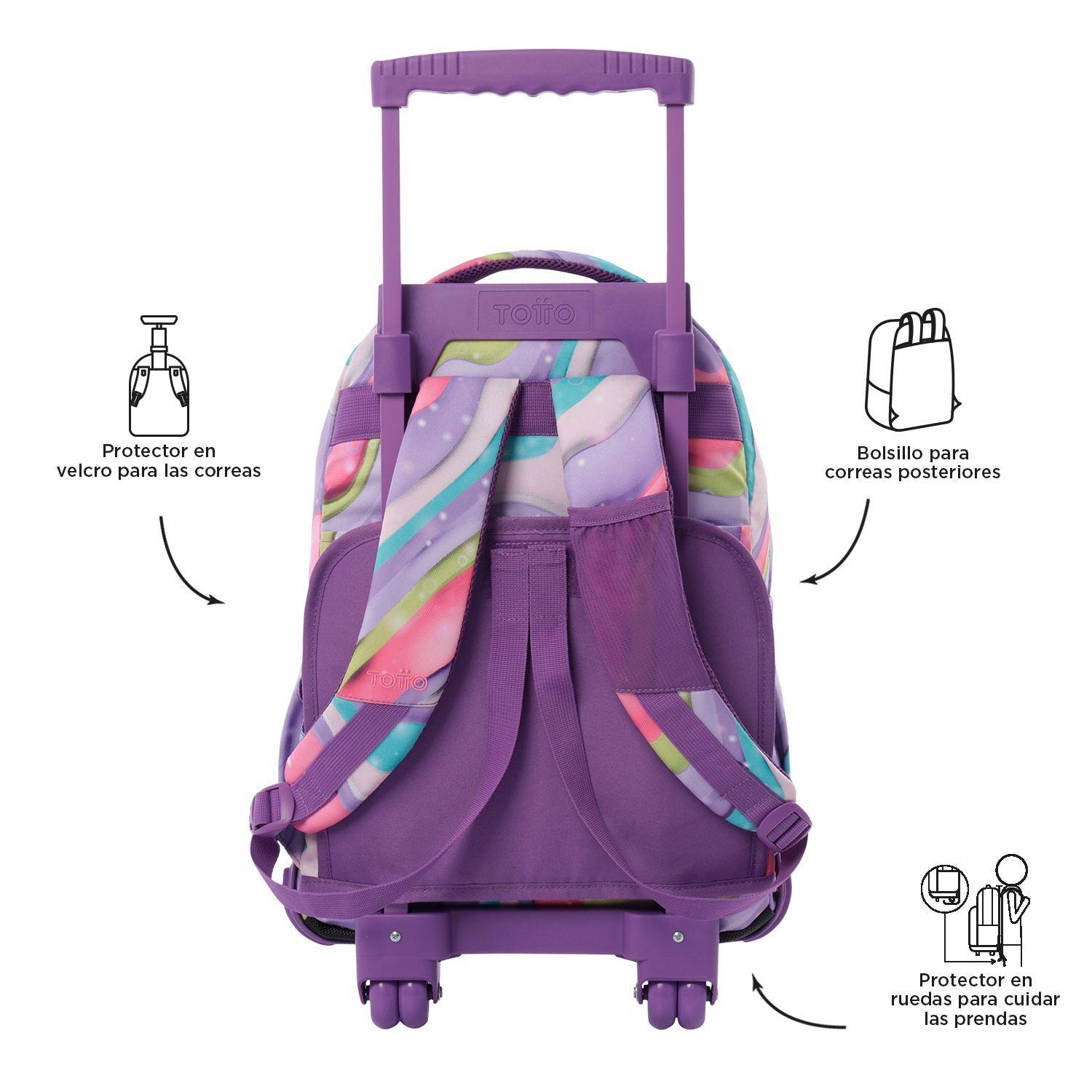 Mochila Escolar Ruedas Niña Notebook 15.4" Bomper Renglon Morado Totto-3
