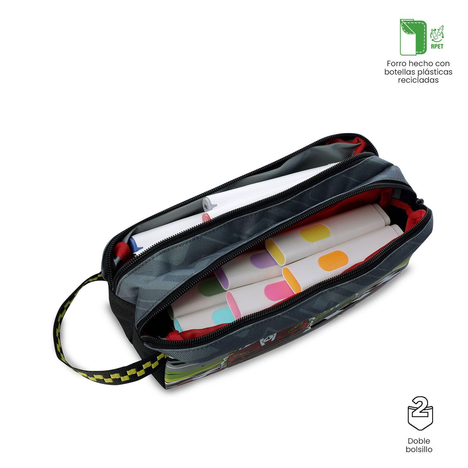 Estuche escolar niño 2 cuerpos Grand Prix Grande Gris Totto-2