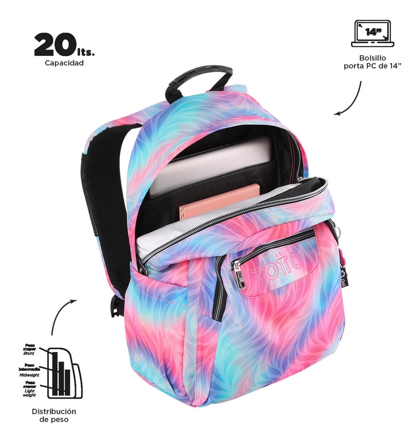 Mochila Escolar Totto Acuarela Rpet Glitter Rosado Fritz-4