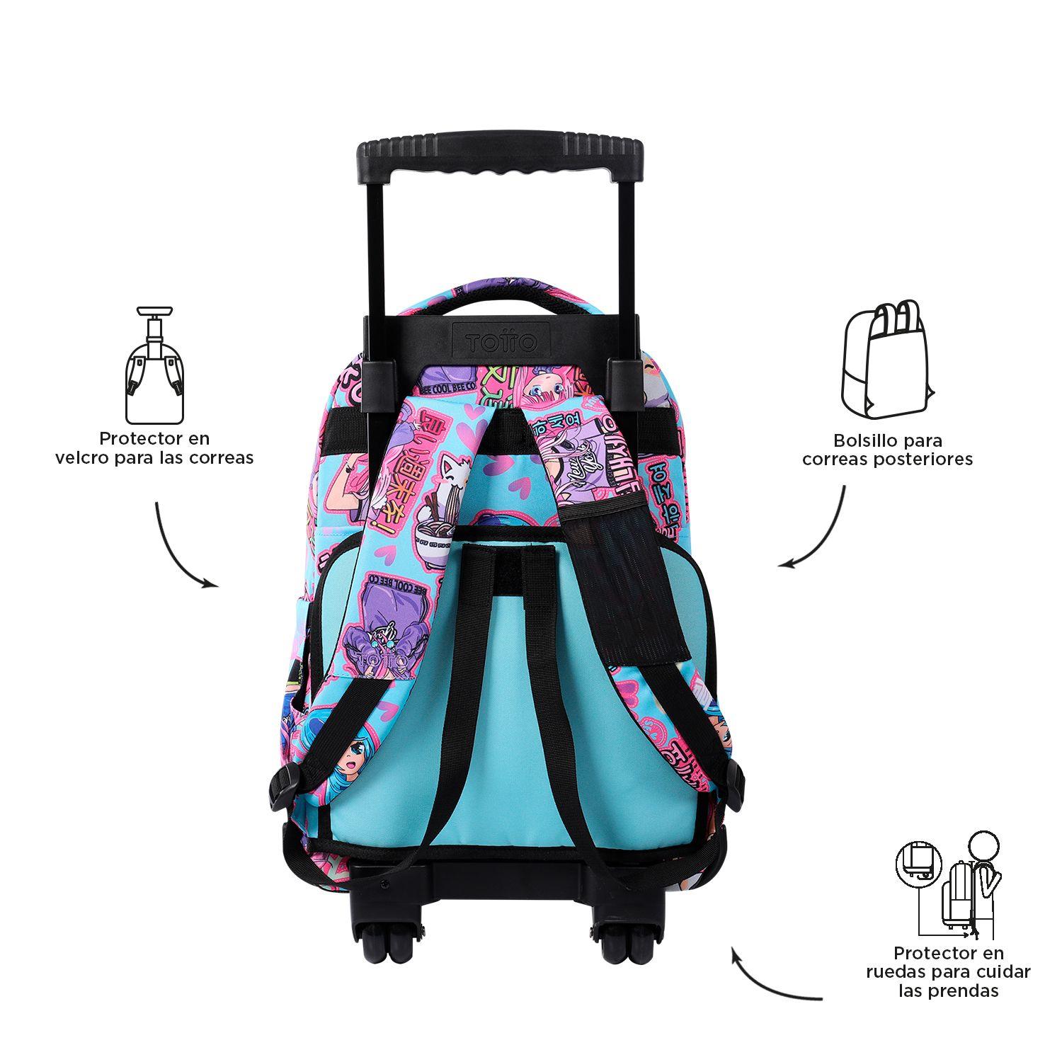 Mochila Con Ruedas Niña Bomper Renglon Azul Anime Girls-3