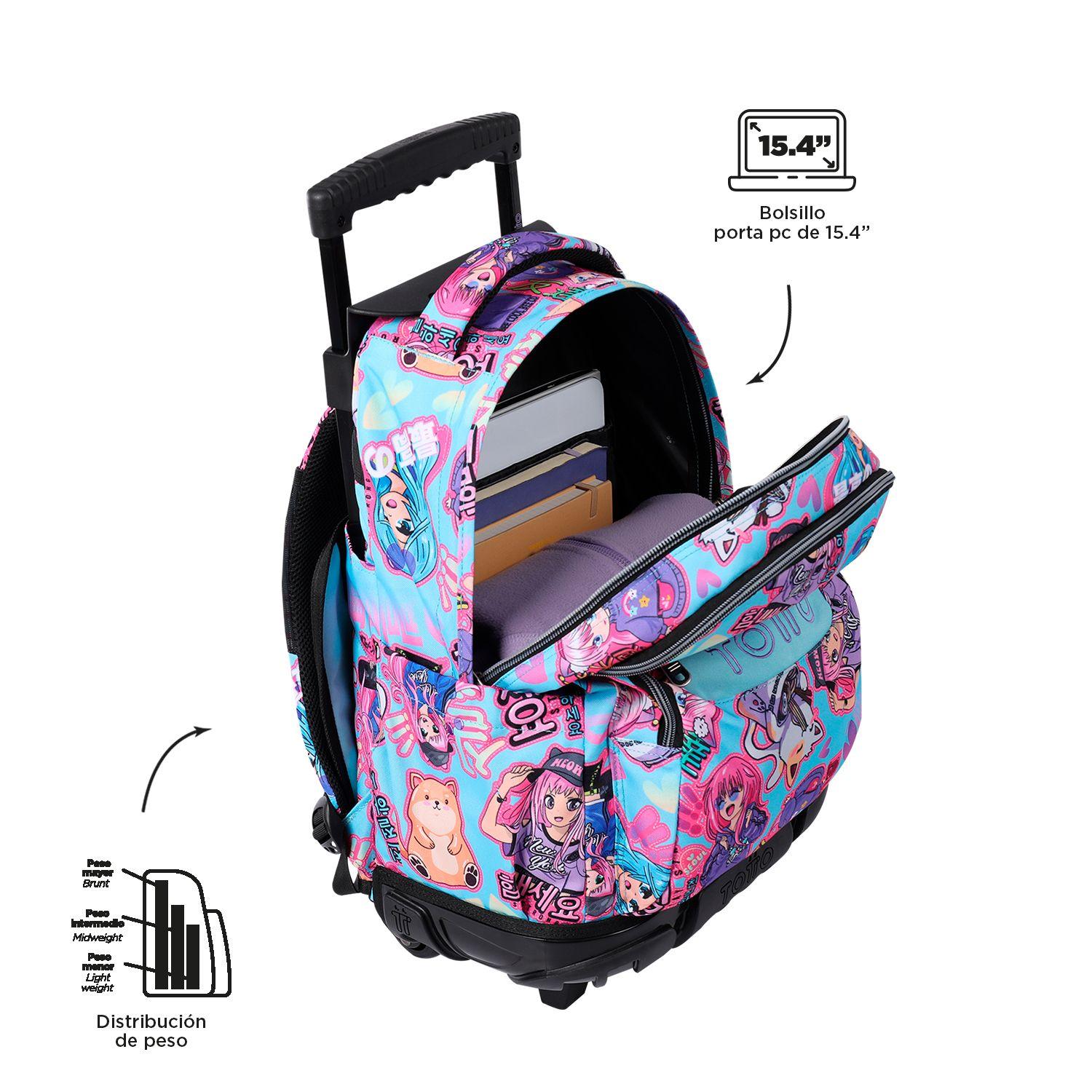 Mochila Con Ruedas Niña Bomper Renglon Azul Anime Girls-4