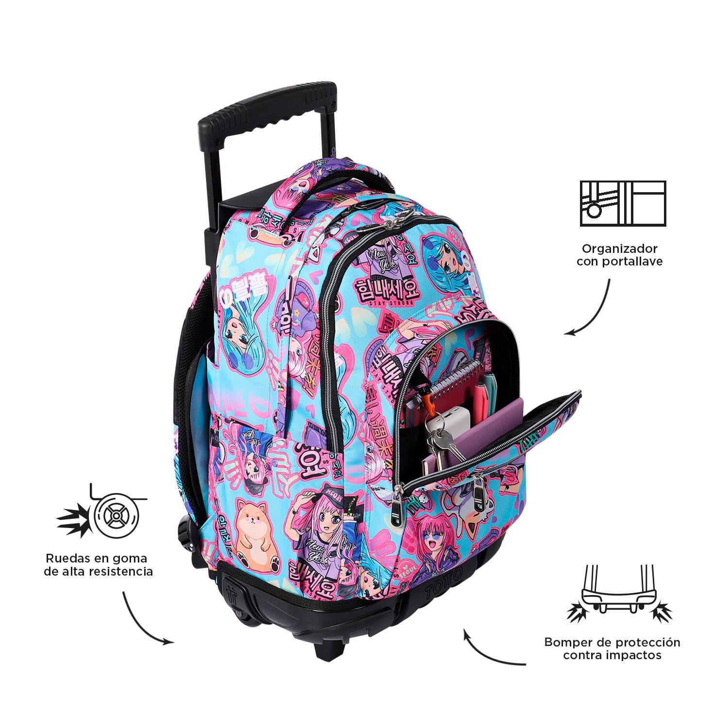 Mochila Con Ruedas Niña Bomper Renglon Azul Anime Girls-5