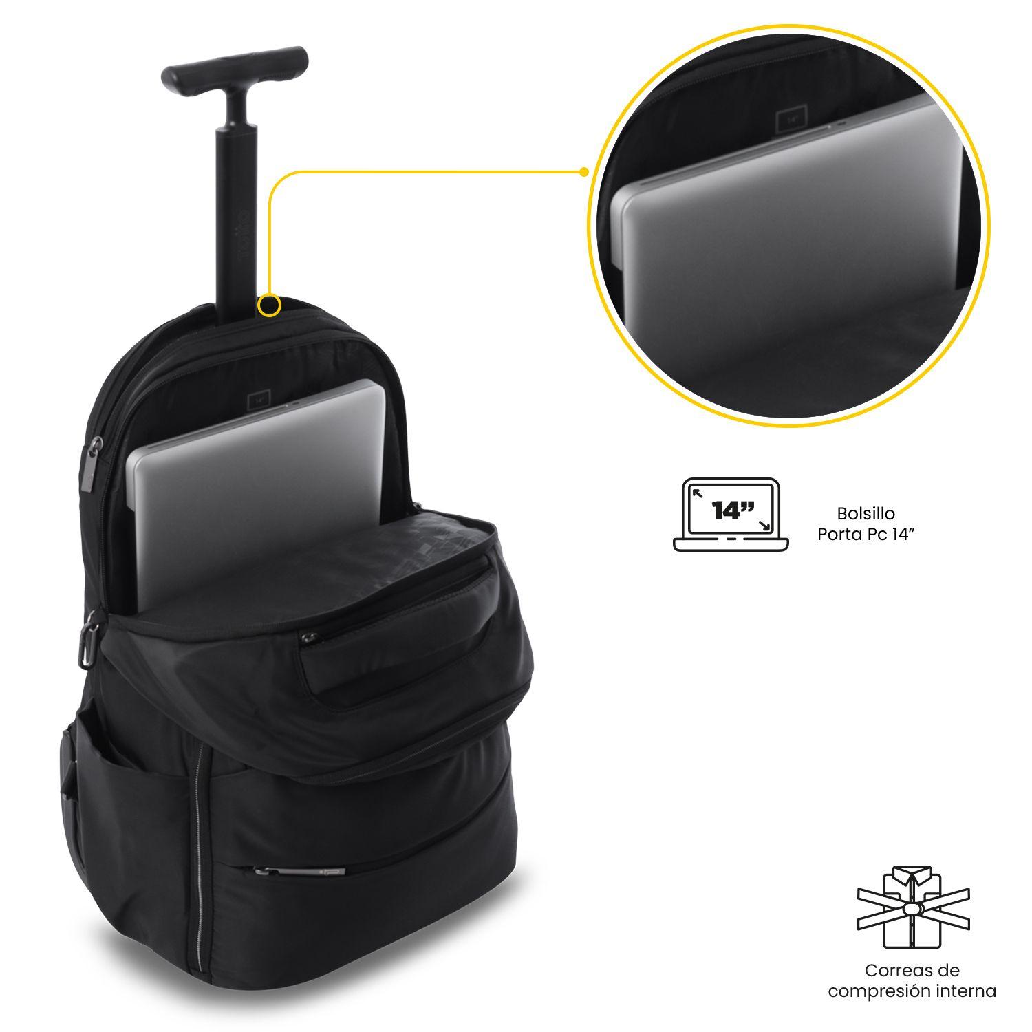Mochila con Ruedas Viaje Trolley Mediano Negra Totto-4