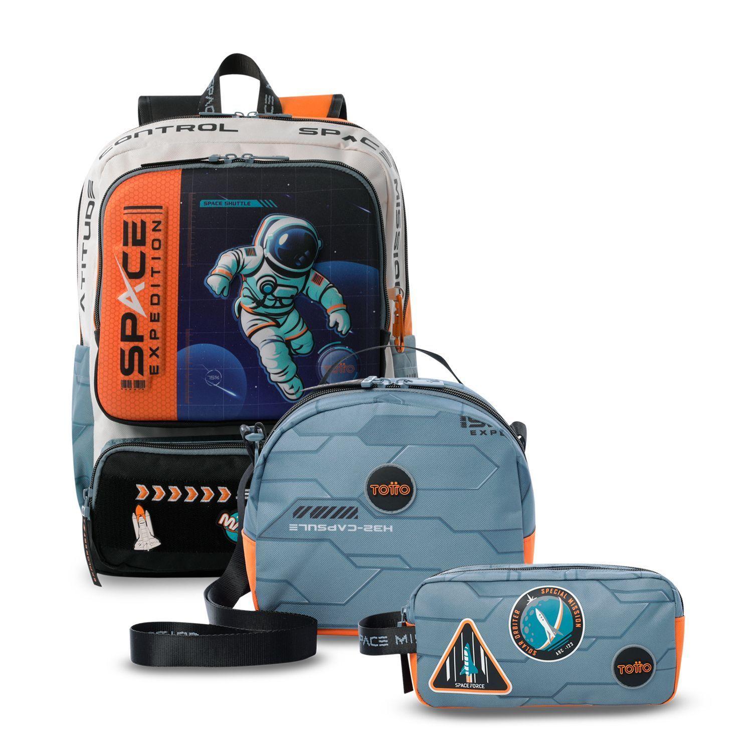 Pack Escolar Mochila Gris Mediana + Lonchera Mediana + Multiuso Gemini Totto-0