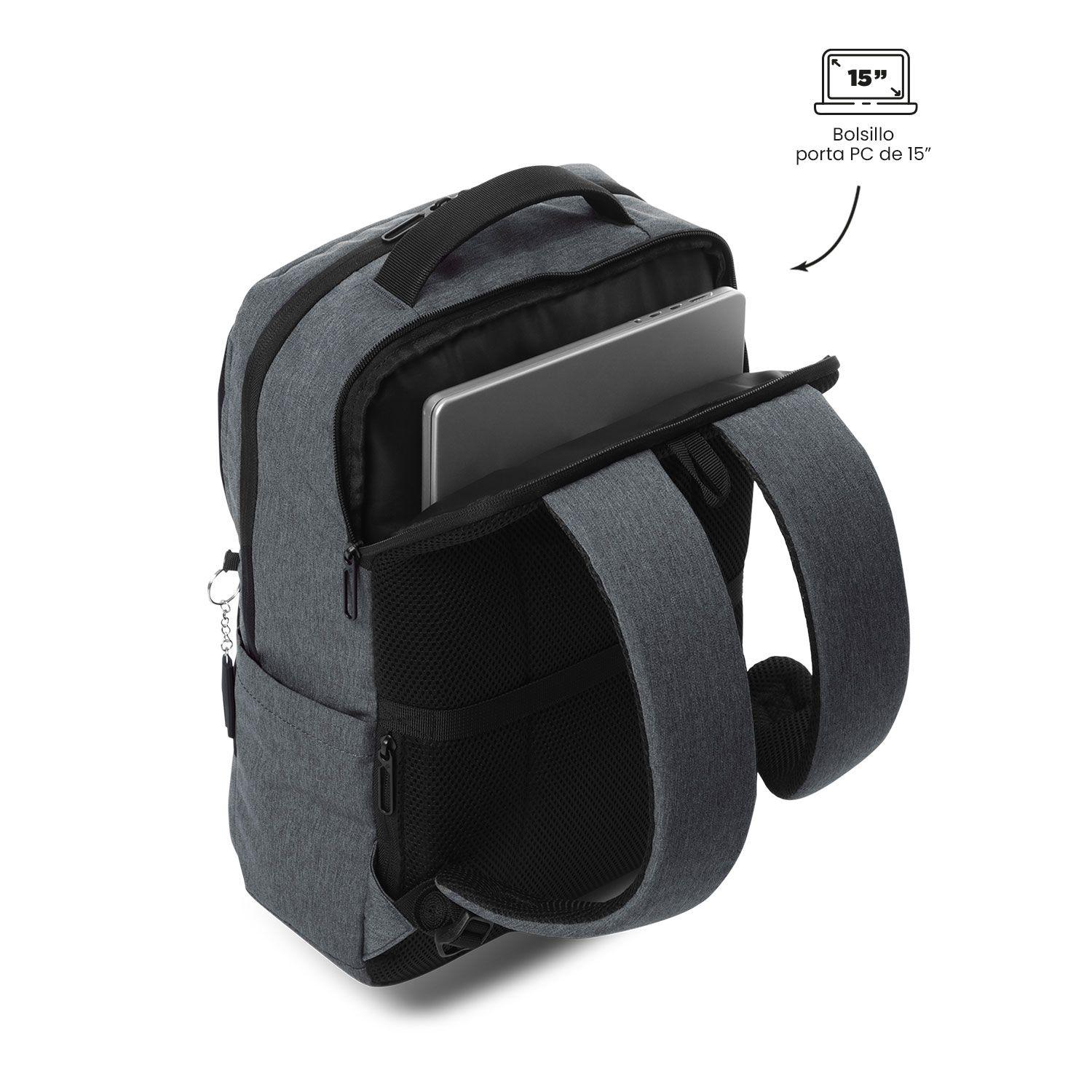 Mochila Ejecutiva Porta Notebook 15" Denver Grande Gris-4