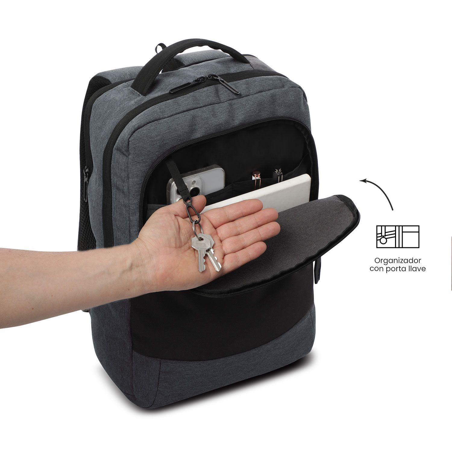 Mochila Ejecutiva Porta Notebook 15" Denver Grande Gris-5