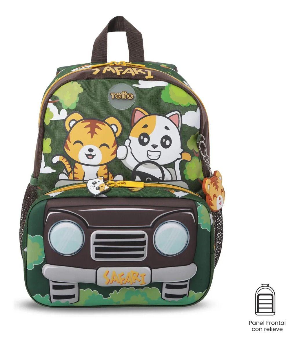 Combo Escolar X2 Mochila + Libro Para Colorear Safari Verde-0