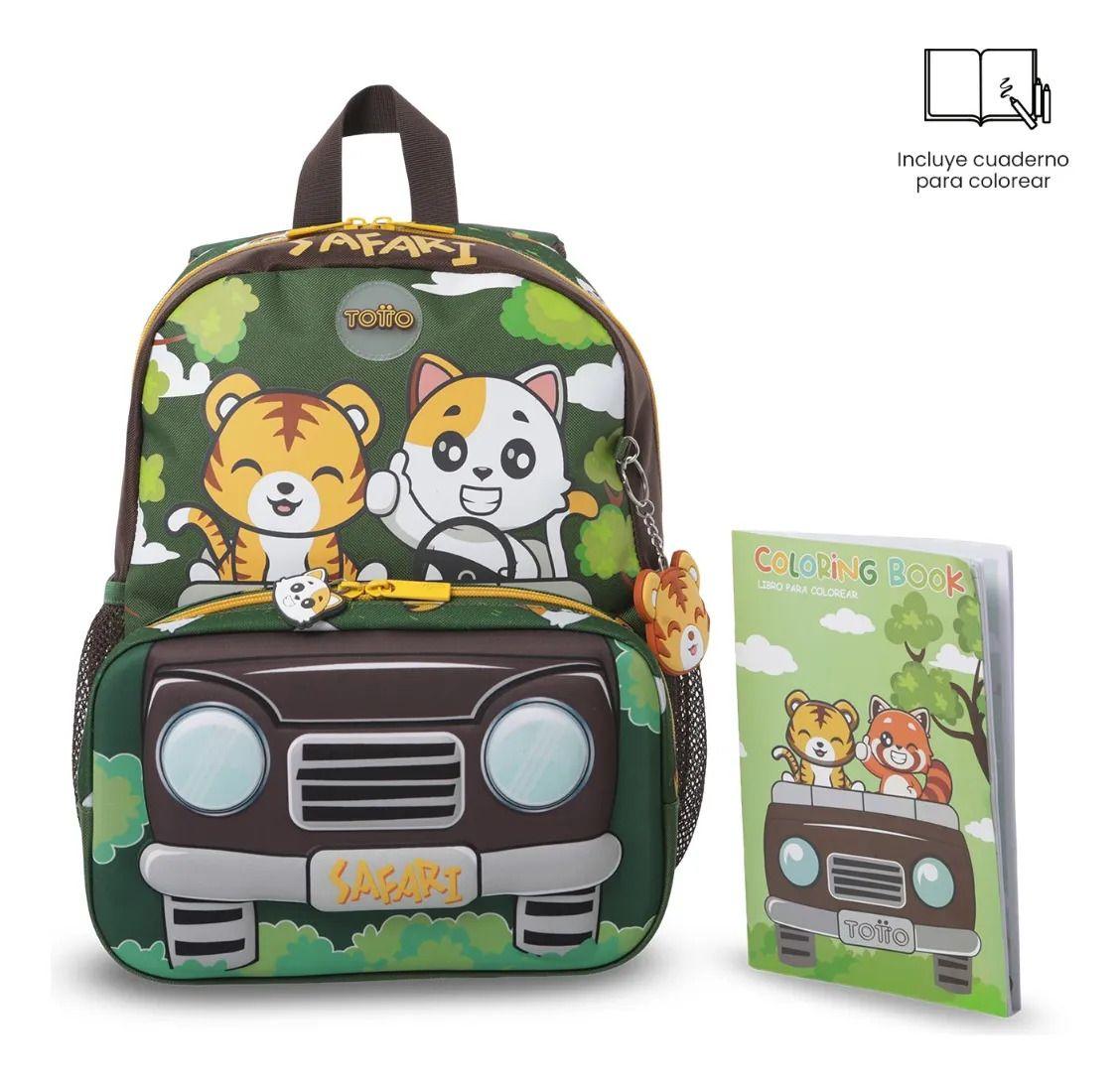Combo Escolar X2 Mochila + Libro Para Colorear Safari Verde-4