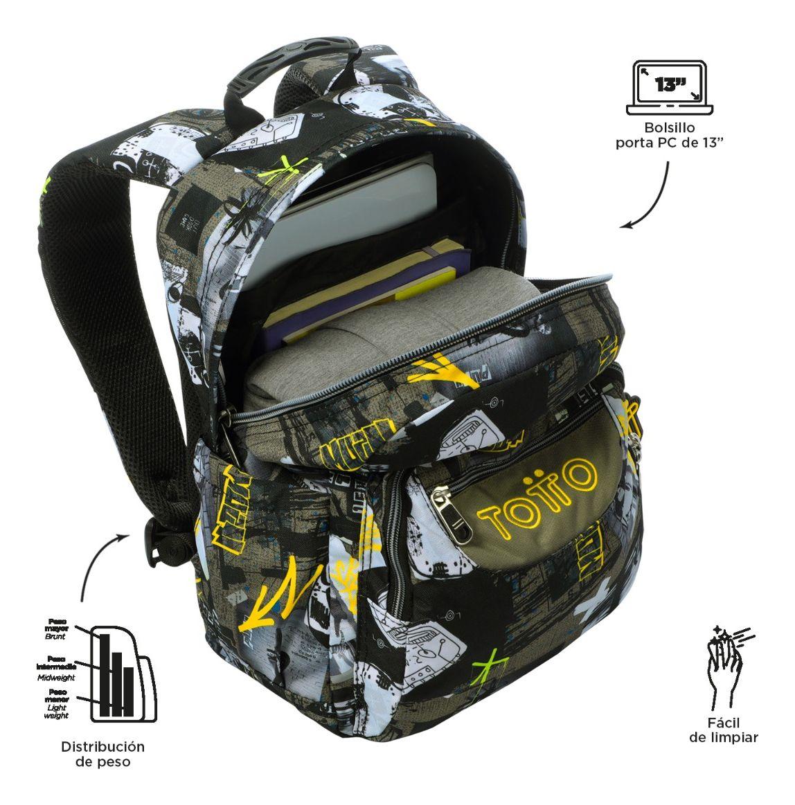 Totto Mochila Notebook Escolar Niño Impermeable Eco018-4