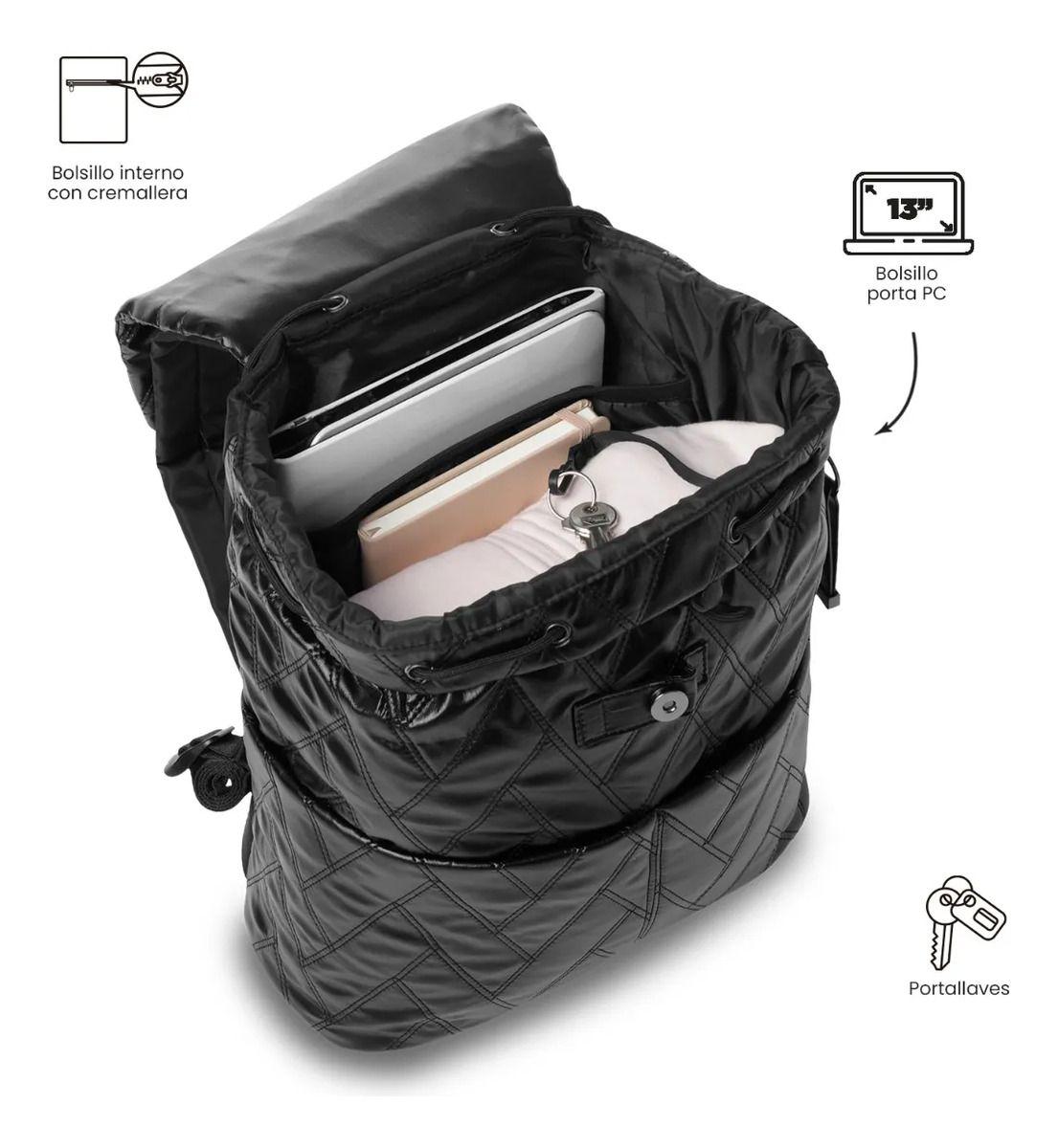 Mochila Universitario Savanha Porta Pc 13  Negro Mujer-4
