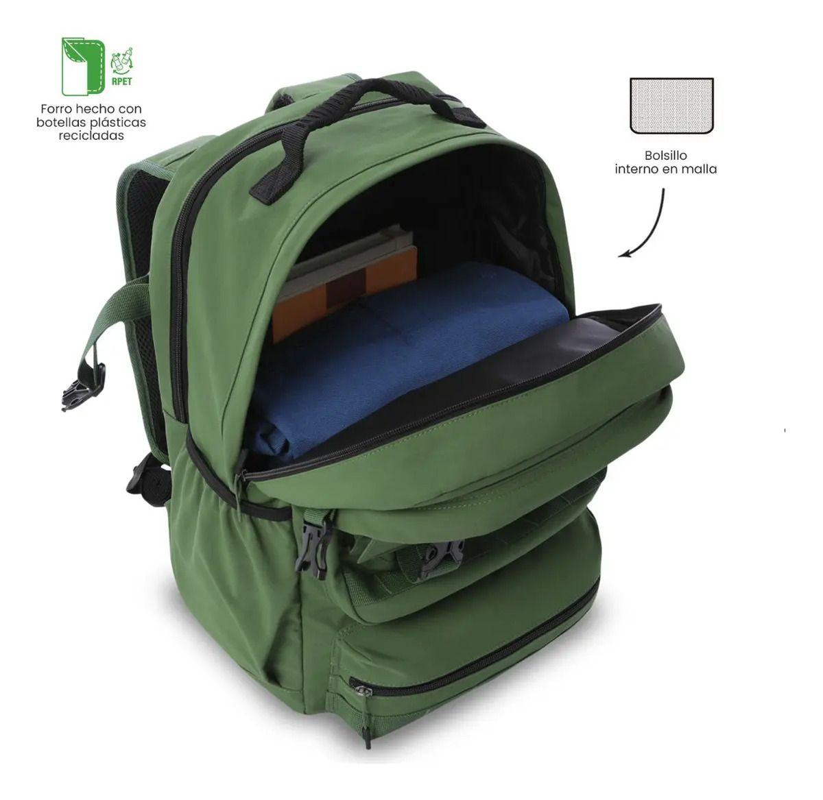 Mochila Universitario Porta Pc 15.4  Spa Verde Hombre-3