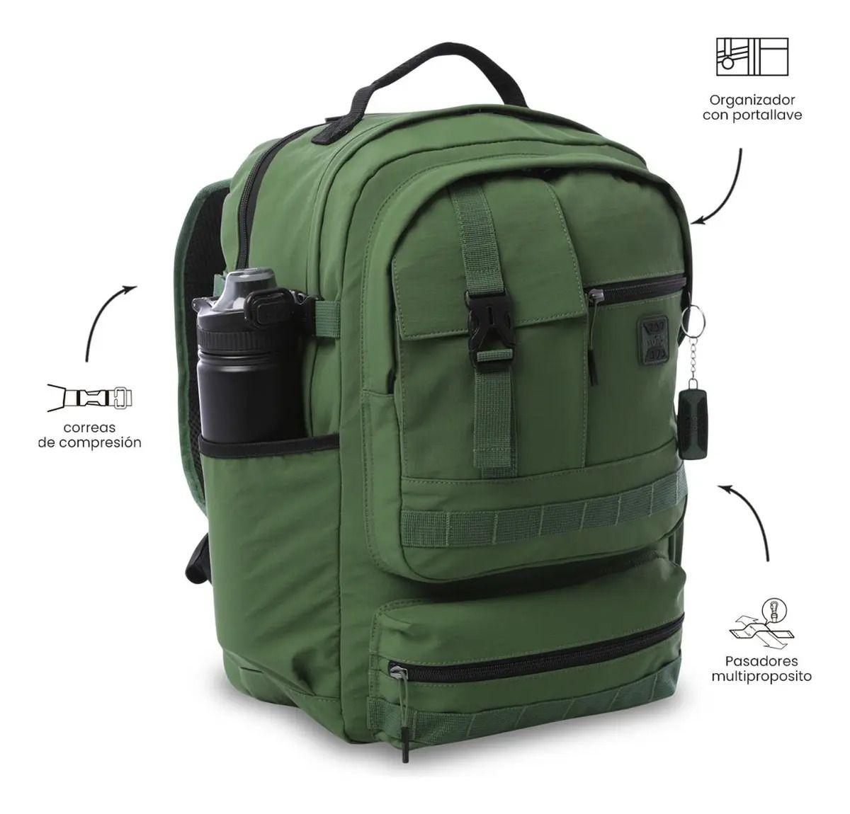 Mochila Universitario Porta Pc 15.4  Spa Verde Hombre-4