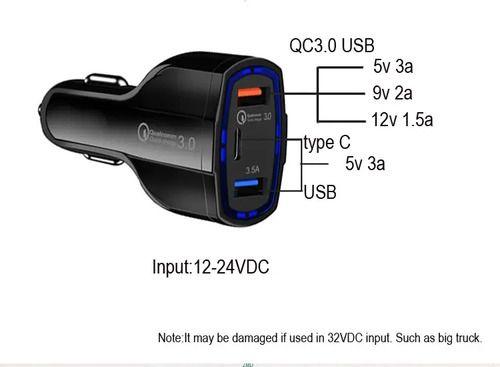 Cargador de auto 2 USB-A y 1 USB-C carga rápida negro-2