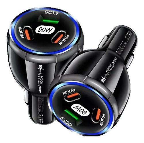 Cargador de auto 2 USB-C y 1 USB-A carga rápida negro-0
