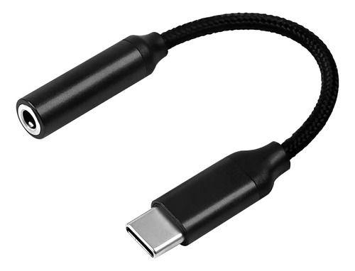 Adaptador USB-C a jack 3.5 mm con DAC y cable trenzado negro-0