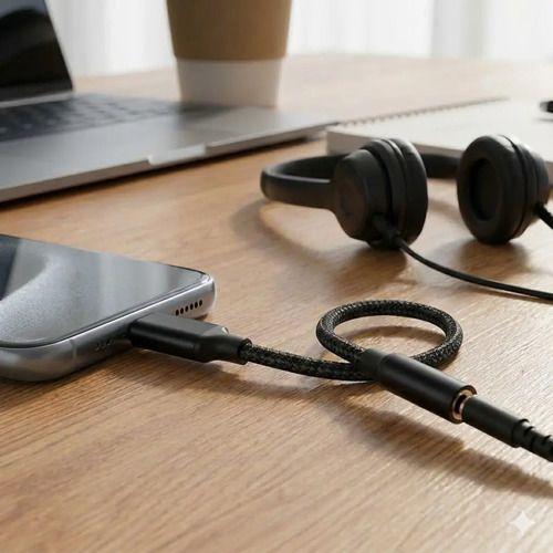 Adaptador USB-C a jack 3.5 mm con DAC y cable trenzado negro-2