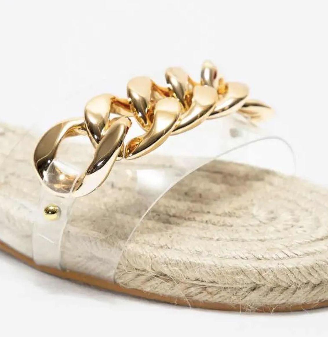 Sandalias Plana Cadena y Vinil Talla  35-4