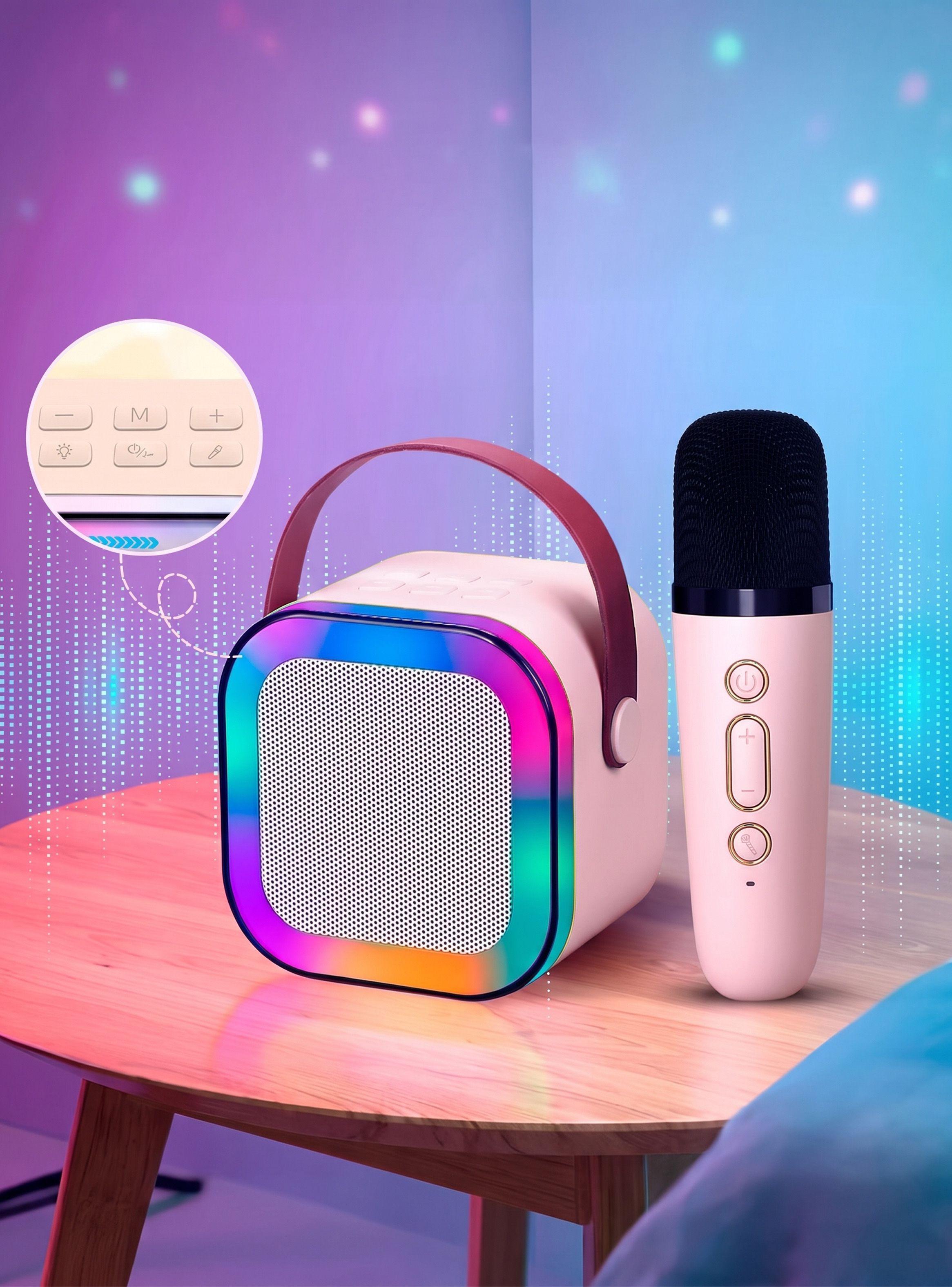 Parlante Bluetooth Karaoke K12 6W Microfono Rosa Claro-1