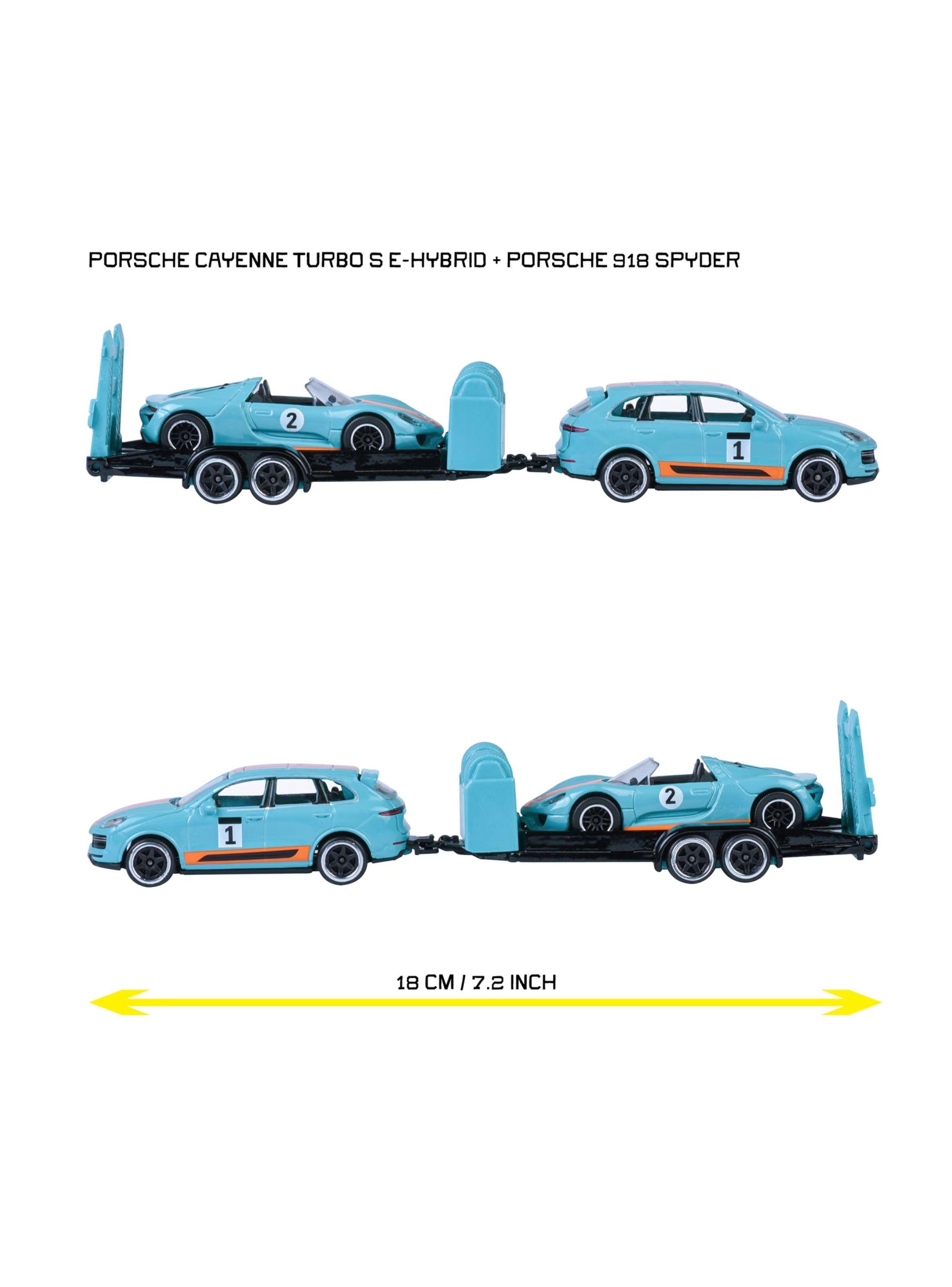 Set Majorette Porsche Cayenne Trailer 918 Spyder 1 64-2