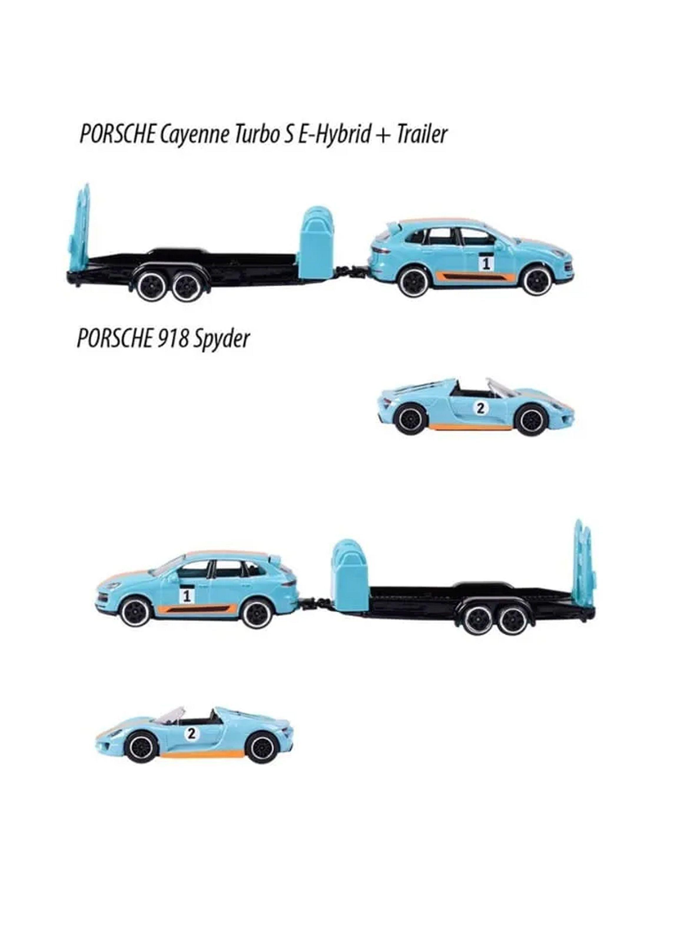 Set Majorette Porsche Cayenne Trailer 918 Spyder 1 64-3