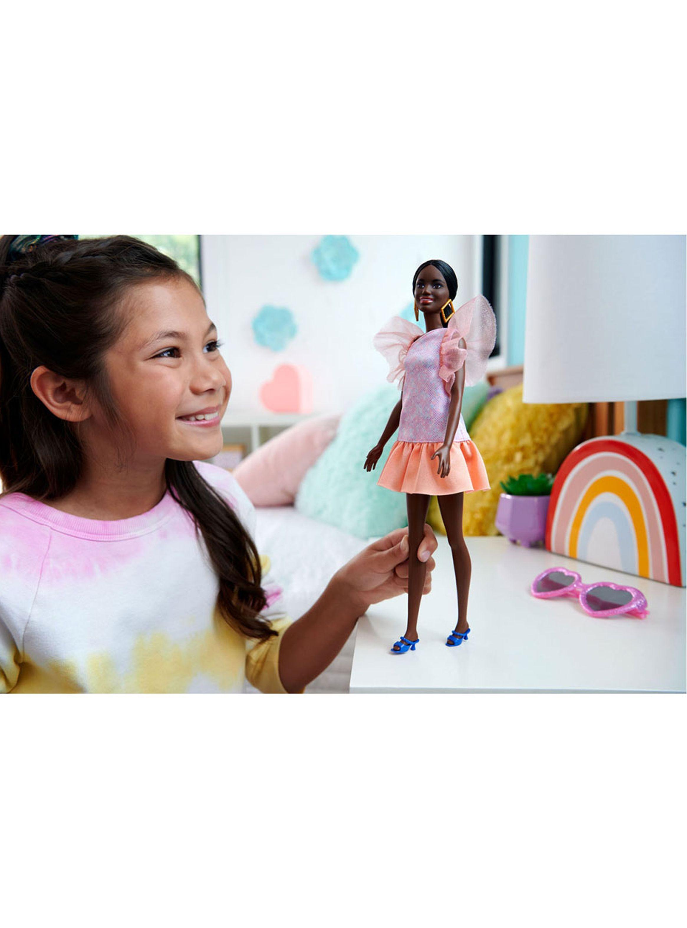 Muñeca Barbie Fashionista Vestido Rosa y Naranja de Mattel-3