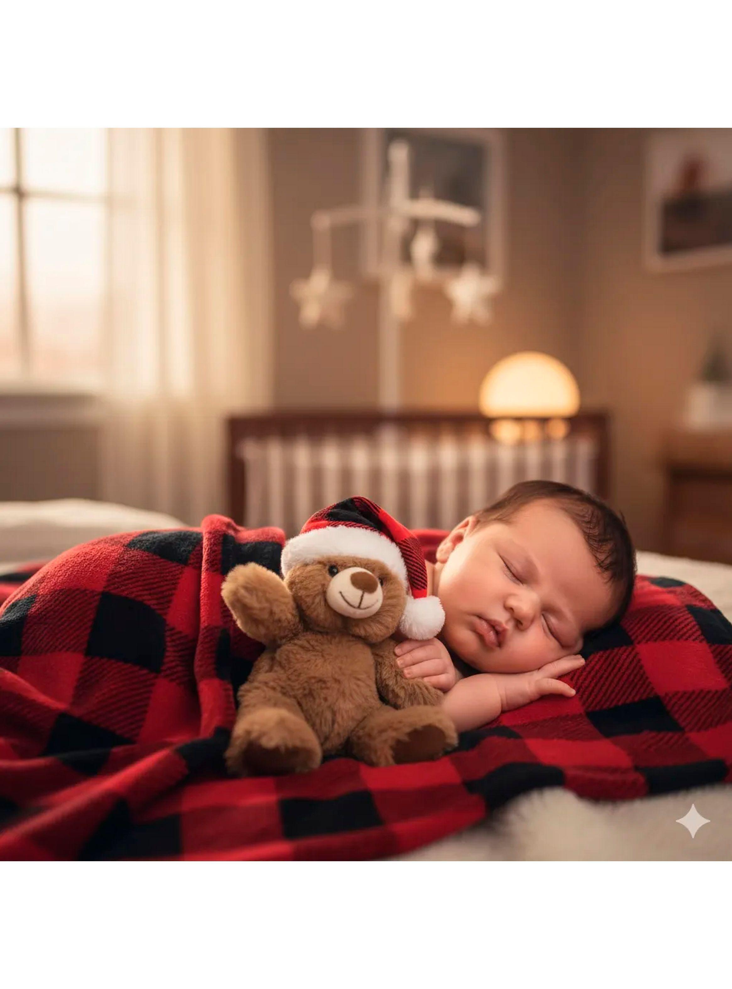 Set Frazada + Peluche Reno Regalo Navidad Para Bebé Bambino Oso Café-2