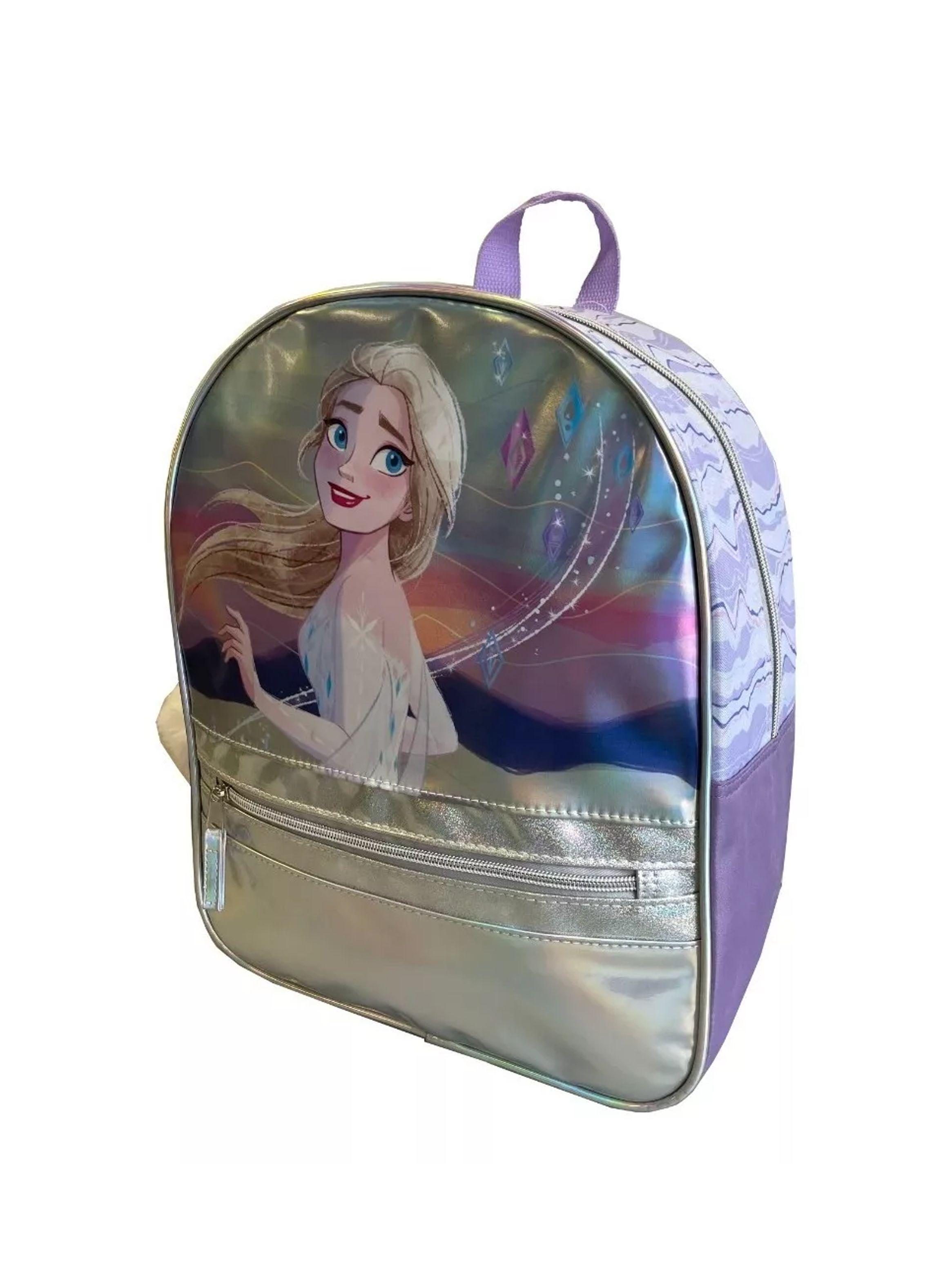 Mochila Metalizada Frozen Accesorio Pompom Niñas Color Plateado-2