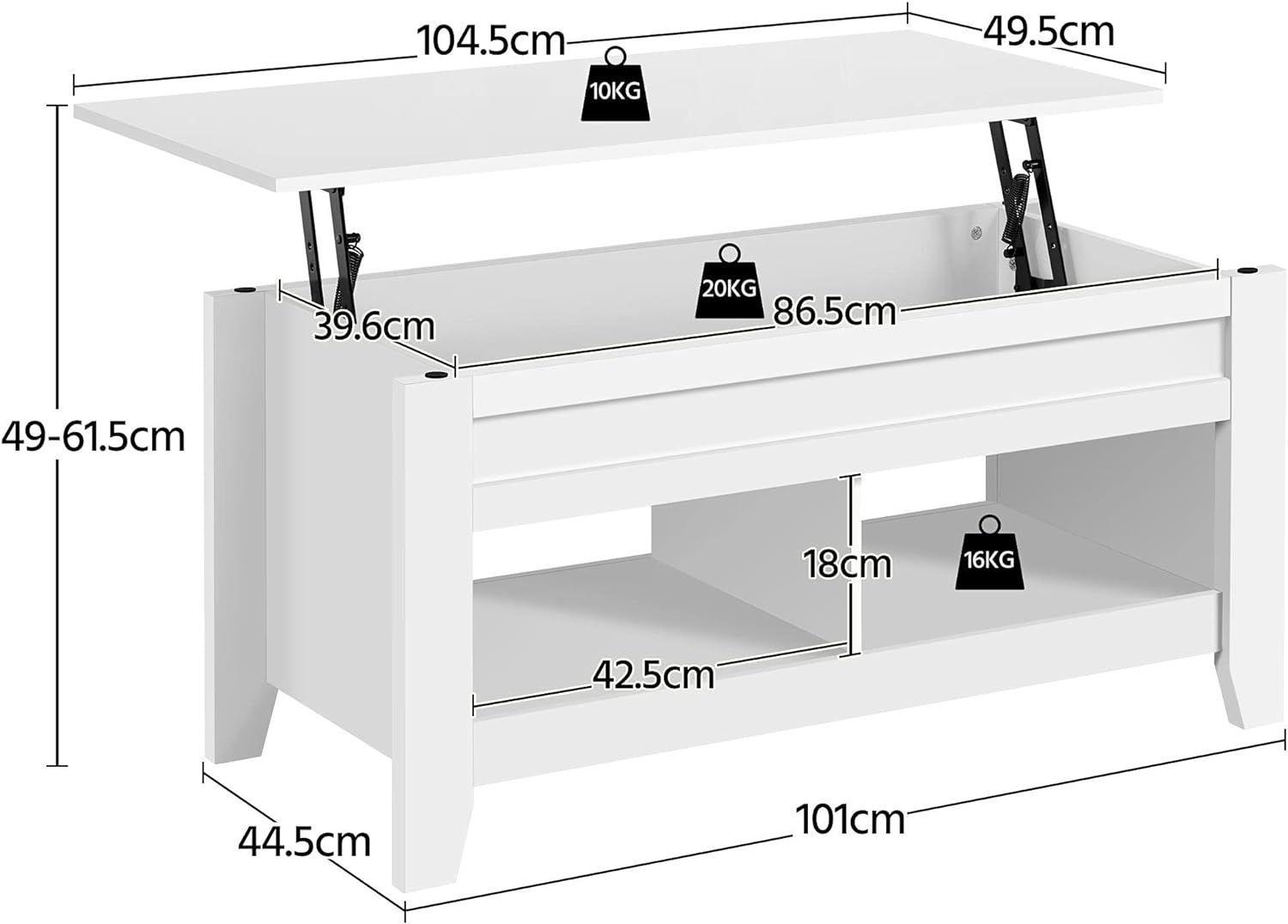Mesa De Centro Elevable Para Living 105x50x45cm Norteamérica-3