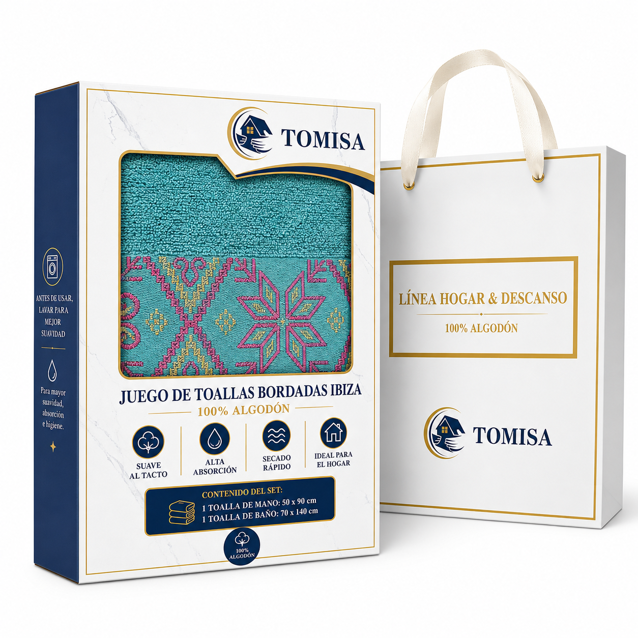 Juego de Toallas Tomisa Ibiza Bordadas 100 Algod n-2