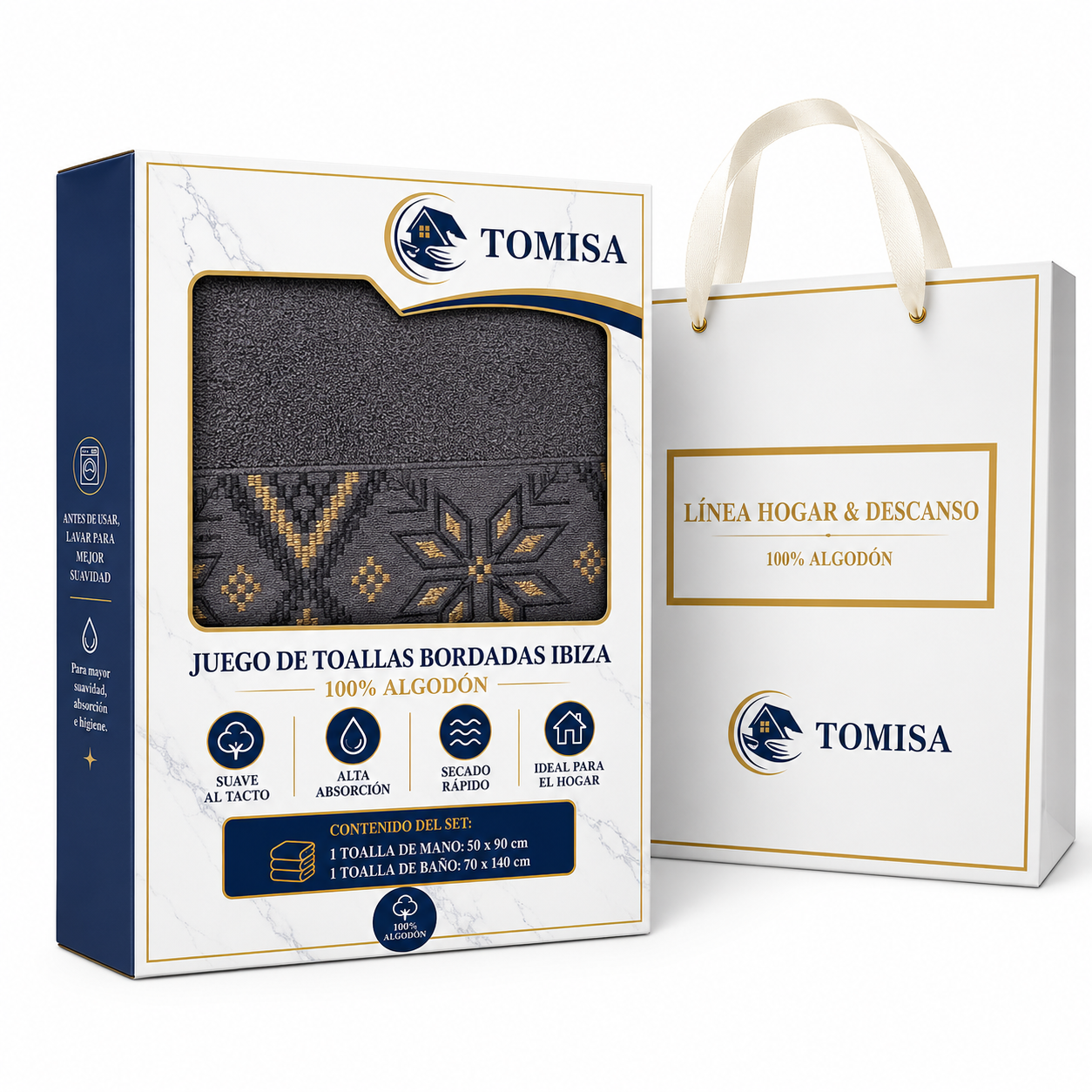 Juego de Toallas Tomisa Ibiza Bordadas 100 Algod n-3