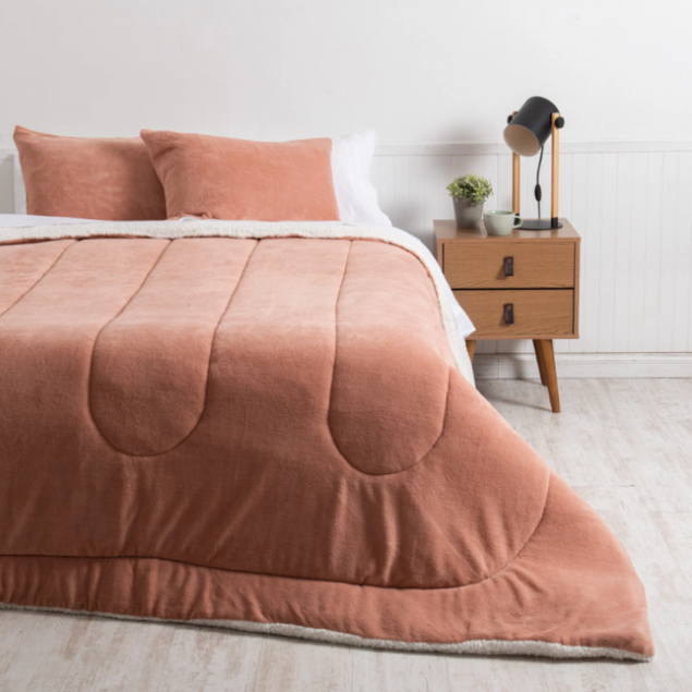 Plumón Coral Sherpa 2 Plazas Rosa Palo-1