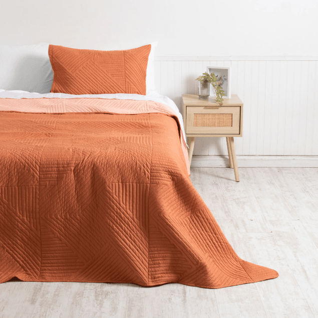 Quilt 2 Plazas Microfibra Terracota-Coral-0