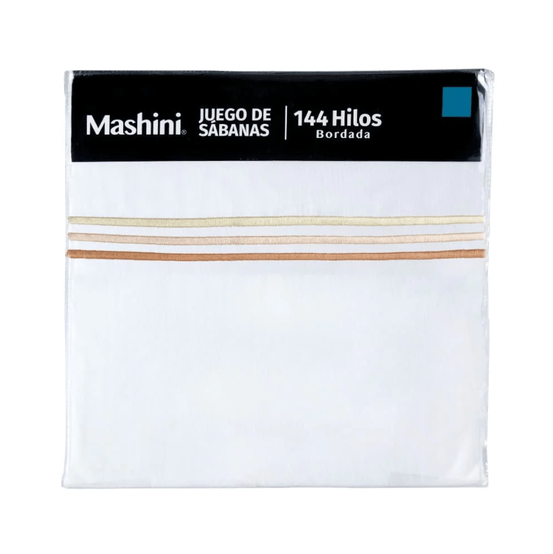 Sábana 1.5 Plazas 144 Hilos Bordada Line Beige-2