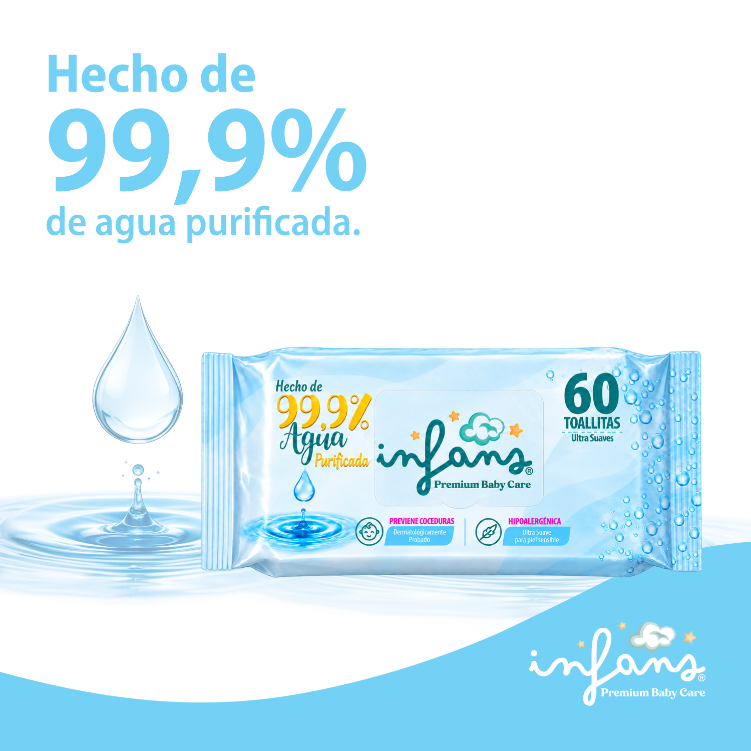 Toallitas Húmedas Infans 99.9% Agua 3x60u 180u-2