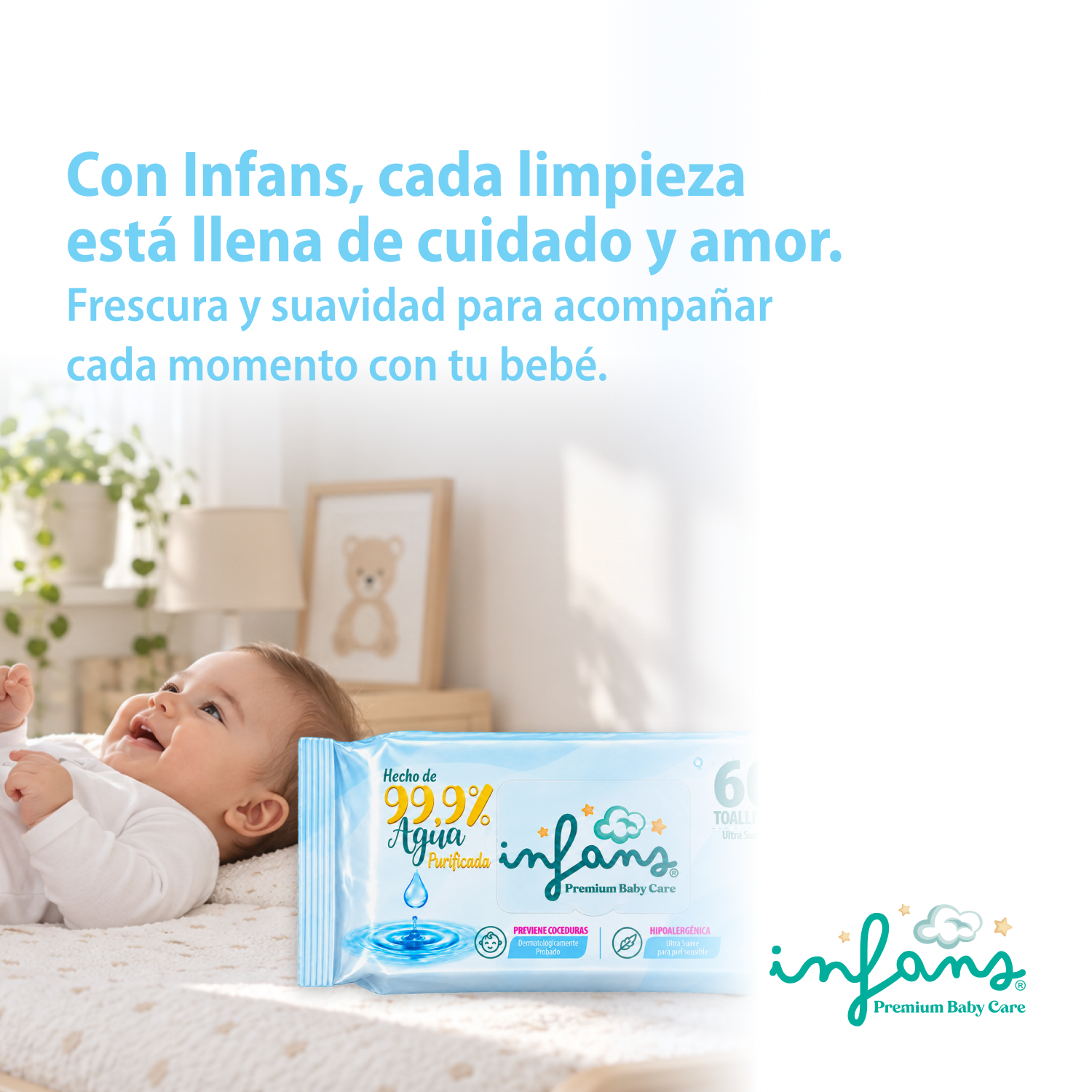 Toallitas Húmedas Infans 99.9% Agua 3x60u 180u-5