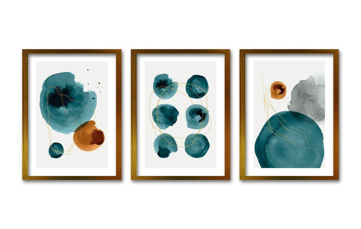 Cuadro Trio Dorado 50x35cms Turquoise-0