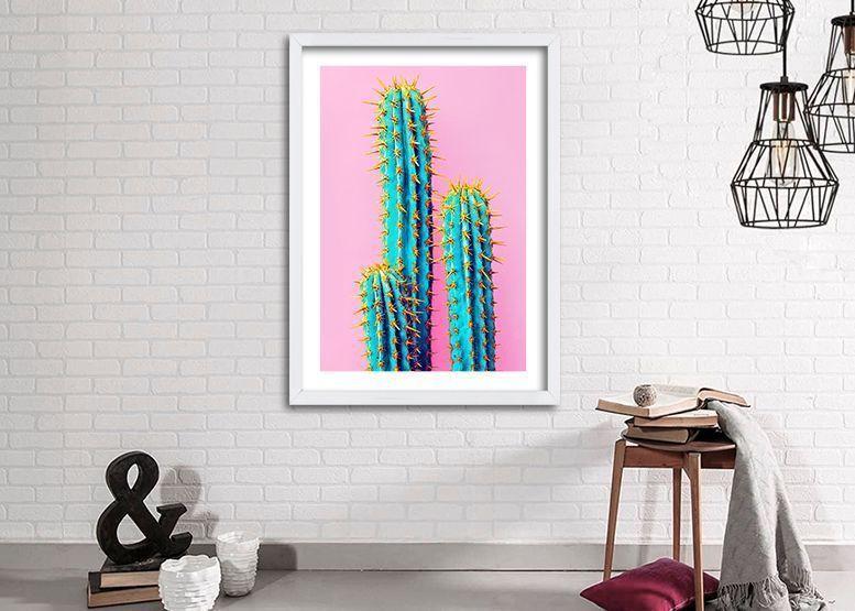 Cuadro 40x30 cm ilustración Cactus neon-1