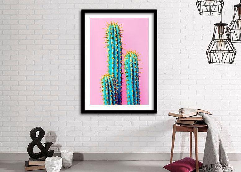 Cuadro 40x30 cm ilustración Cactus neon-1