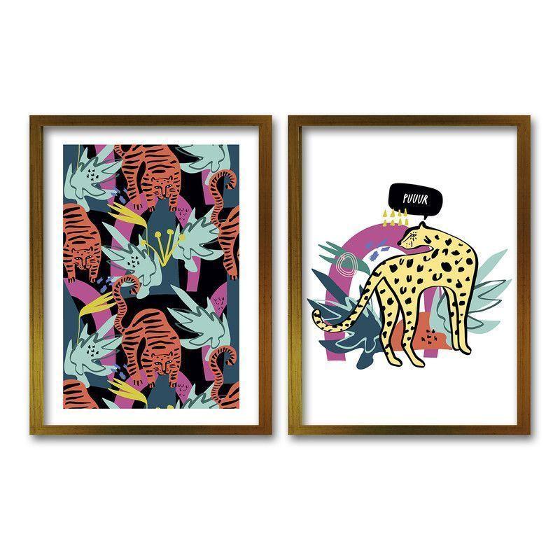 Cuadro Duo Dorado 50x35cms Tigre Fluor-0
