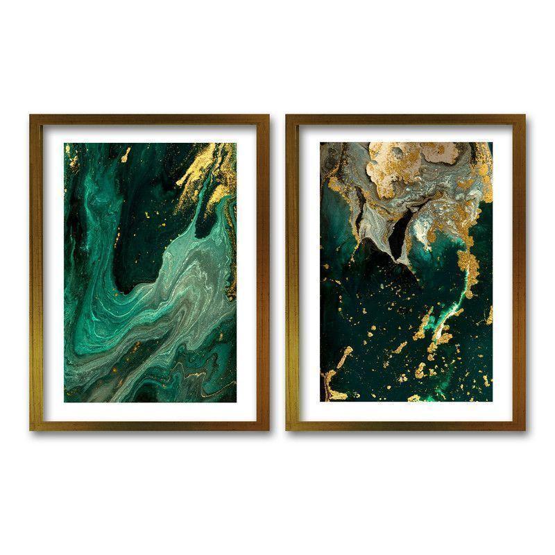 Cuadro Duo Dorado 50x35cms Marmol Verde-0