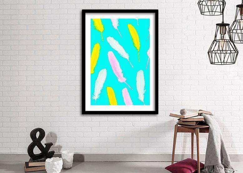 Cuadro ilustración Plumas neon - 50x35 cm-1