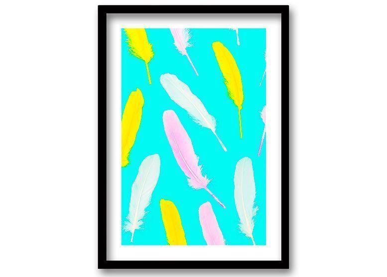 Cuadro ilustración Plumas neon - 50x35 cm-0