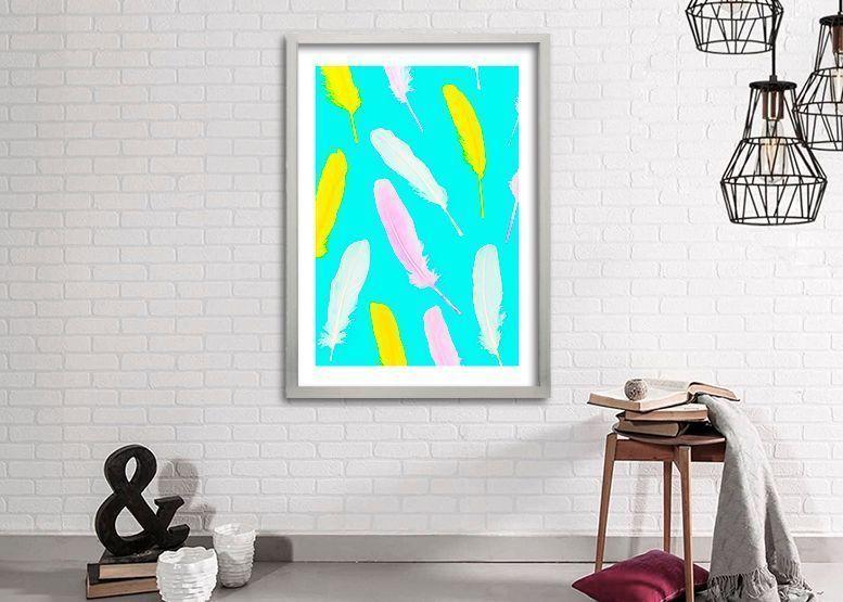 Cuadro 50x35 cm ilustración Plumas neon-1