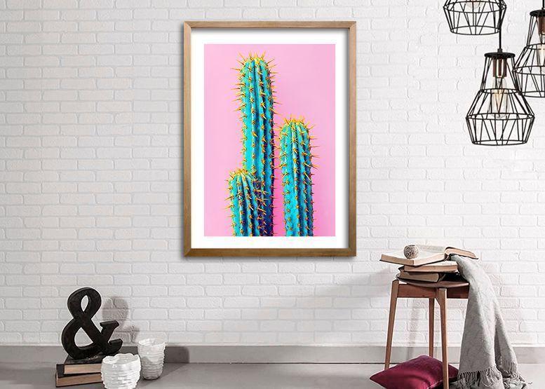 Cuadro 40x30 cm ilustración Cactus neon-1