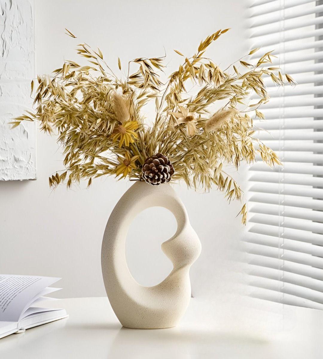 Jarrón Flores Moderno Cerámica Decoración Grande Blanco Jhn-3