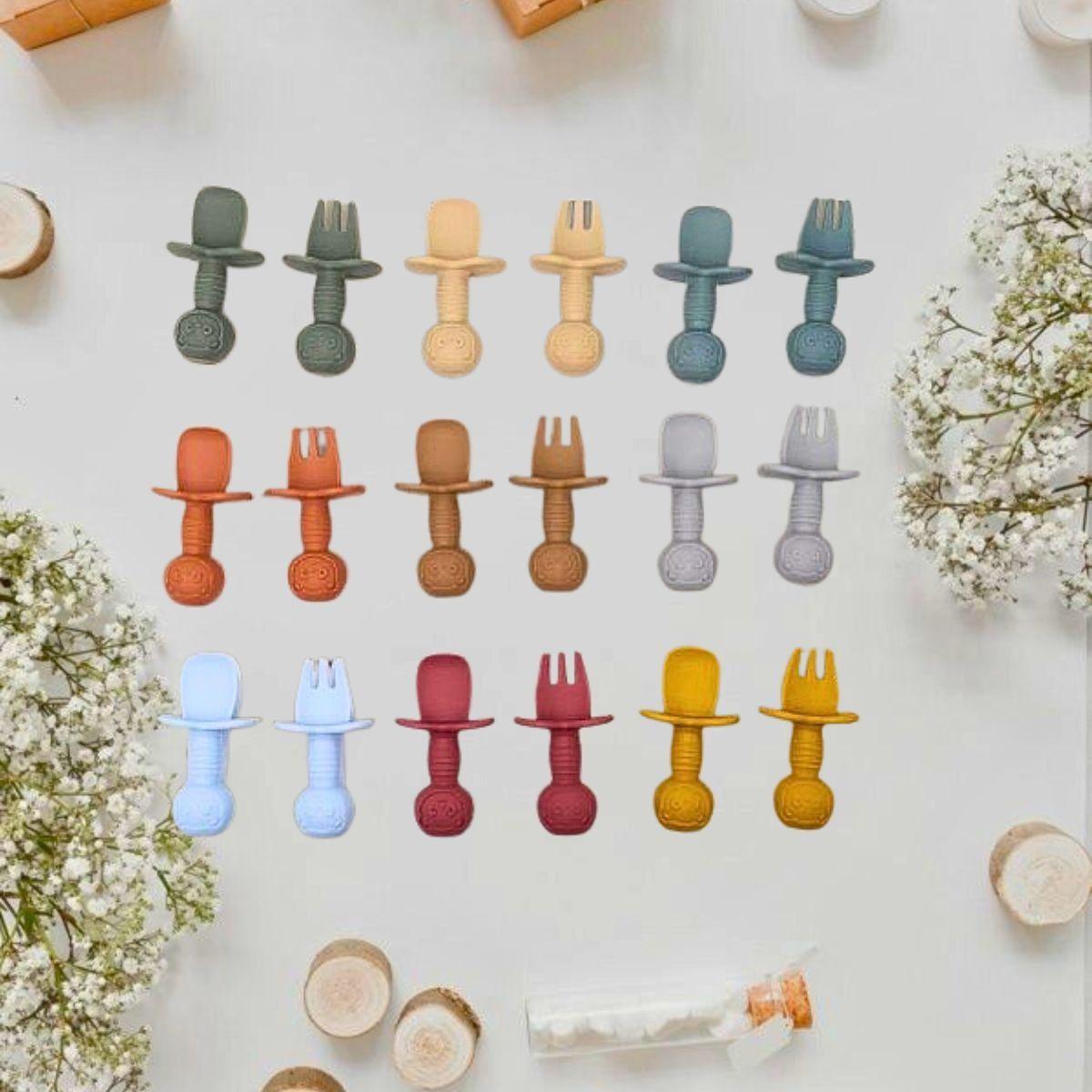 Set 3 Cubierto + Cuchara Silicona Entrenamiento Bebes Lau-5