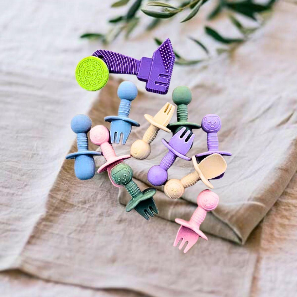 Set 3 Cubierto + Cuchara Silicona Entrenamiento Bebes Lau-9